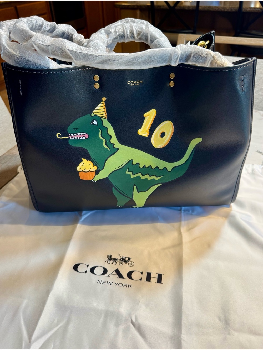 Coach Rogue 40 Black Leather Tote with 10th Anniversary Painted Rex